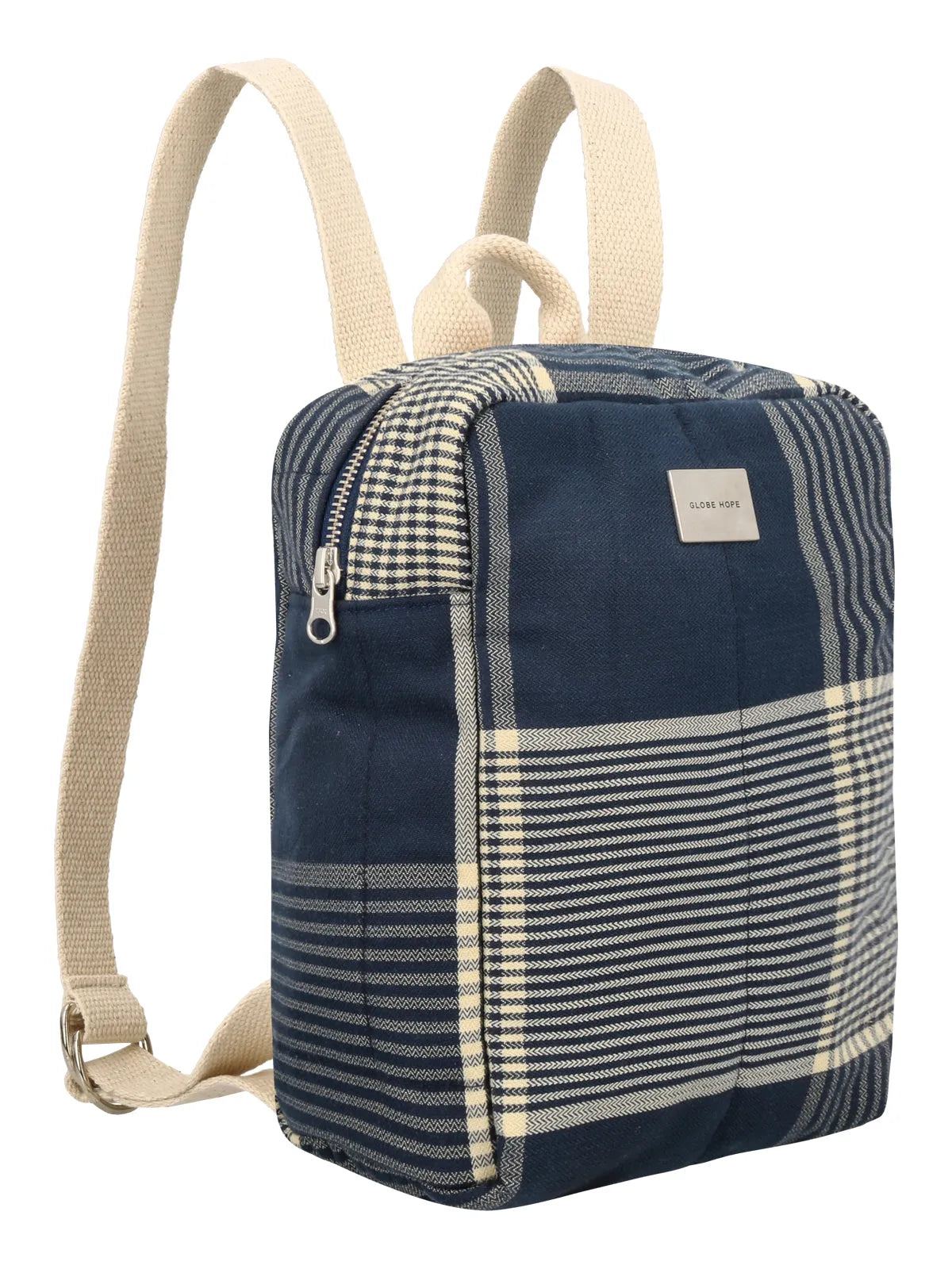 TAIGA Small backpack - blue quilted fabric