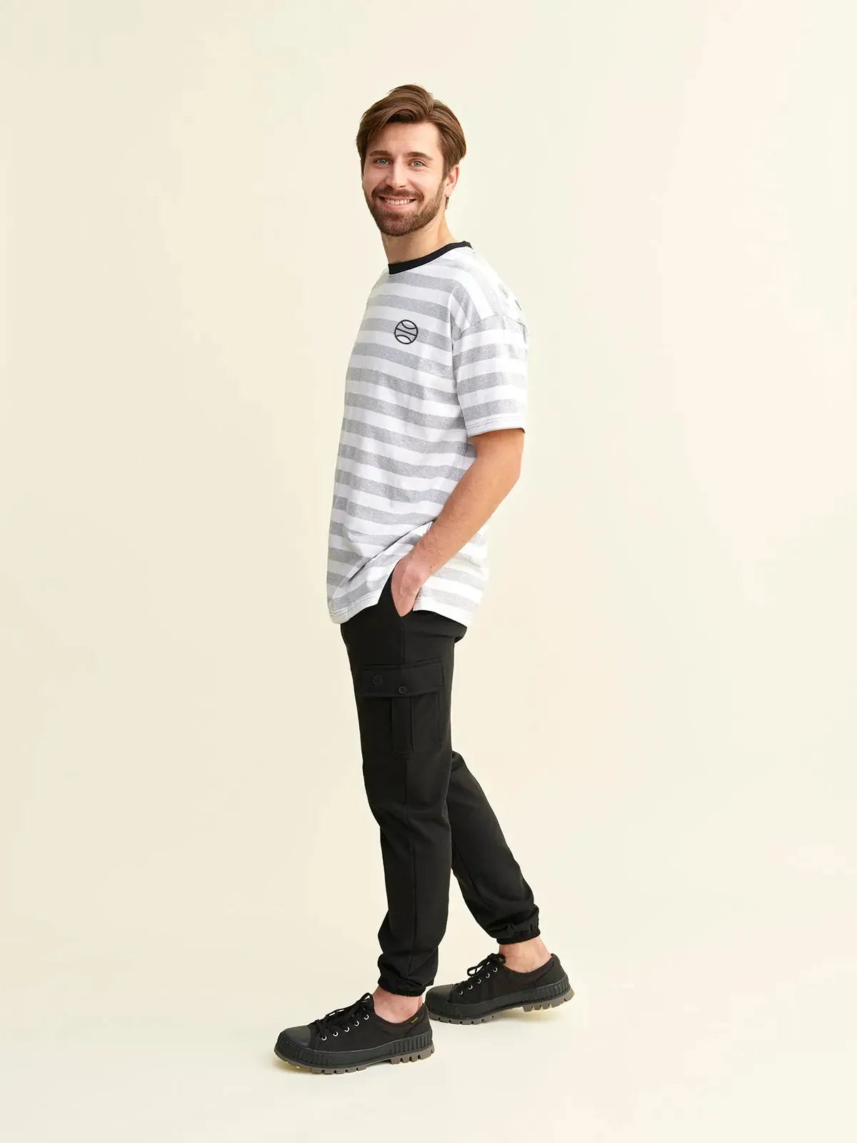 REHJA t-shirt, grey and white striped