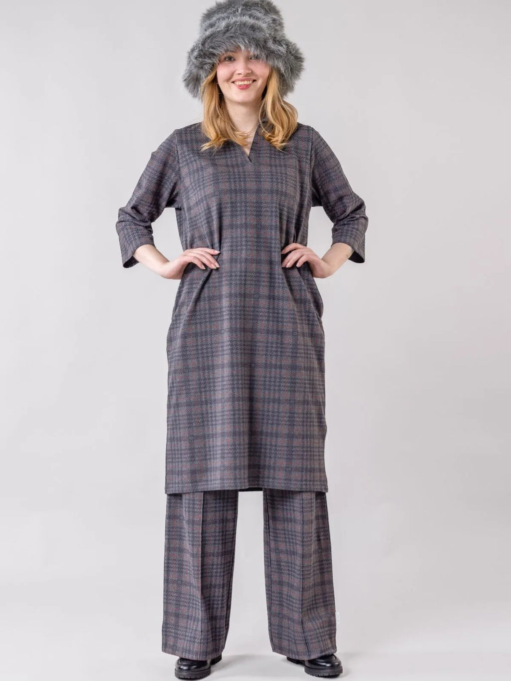 VALKAMA dress, grey checkered