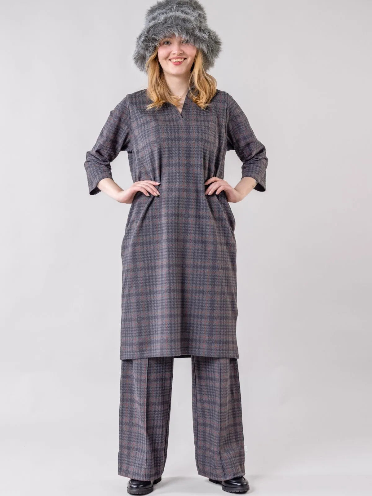 VALKAMA dress, grey checkered
